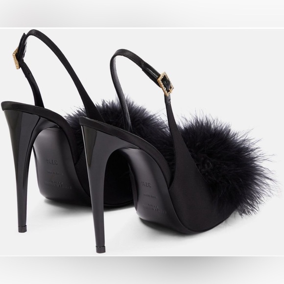 SOLD! Saint Laurent Mae 110 Feather Pompom Slingback Sandals 36 US 6 $1150 - Picture 8 of 11